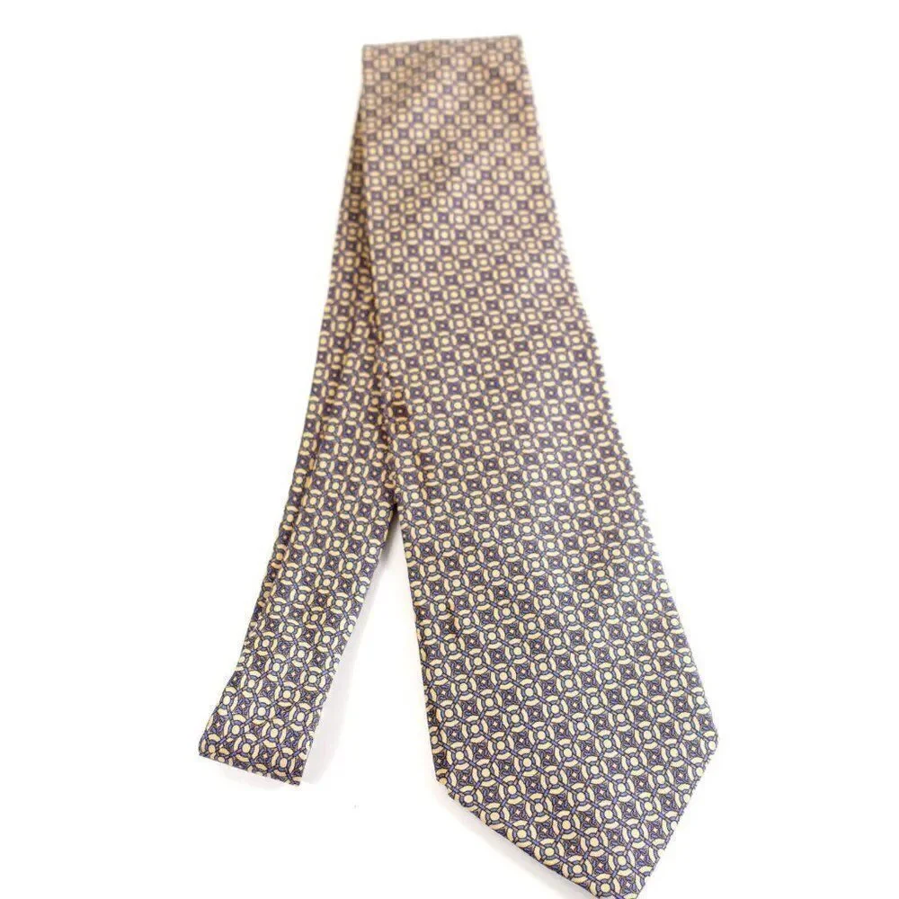 Brooks Brothers Makers Yellow Blue Geometric Short Print Silk‎ Tie
